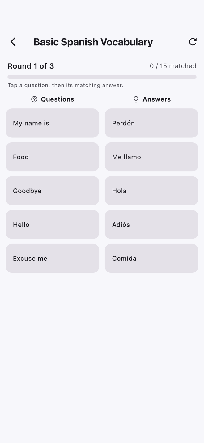 CardLoom matching game pairing terms with their answers